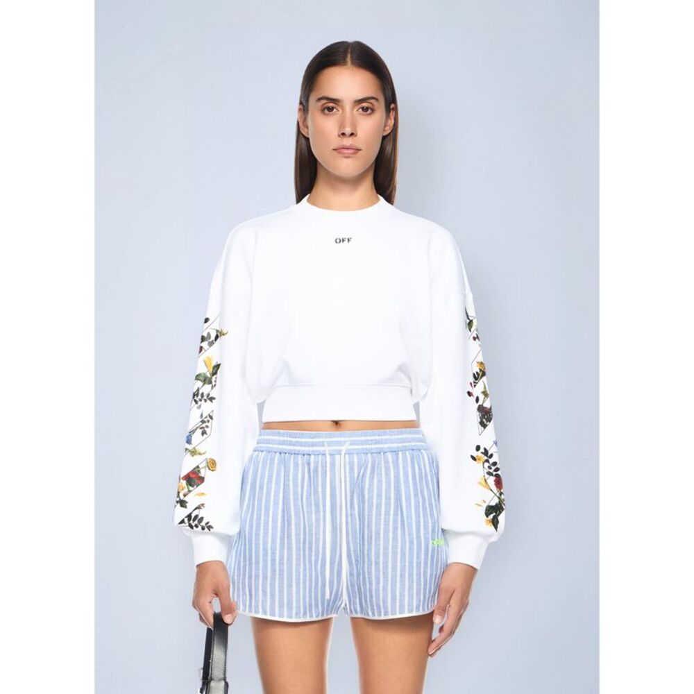 Off-White Women Arrow Flowers Crop Crew Logo Sweatshirt